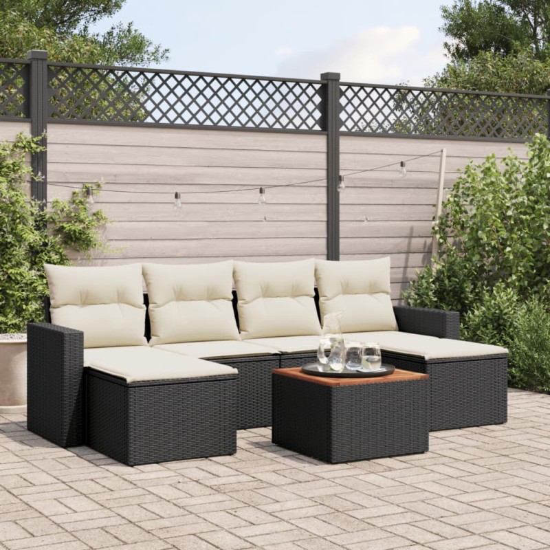 vidaXL Set de comedor de jardín 7 pzas y cojines ratán sintético negro vidaXL Set de comedor de jardín 7 pzas y cojines ratán sintético negro