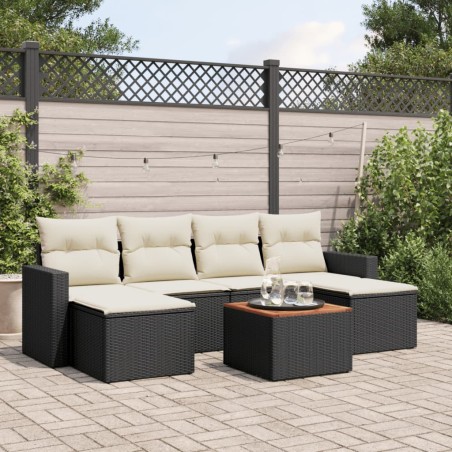 vidaXL Set de comedor de jardín 7 pzas y cojines ratán sintético negro