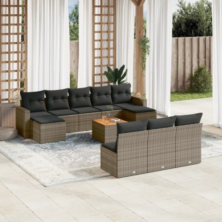 vidaXL Set de sofás de jardín 11 pzas y cojines ratán sintético gris