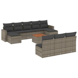 vidaXL Set de sofás de jardín 11 pzas y cojines ratán sintético gris