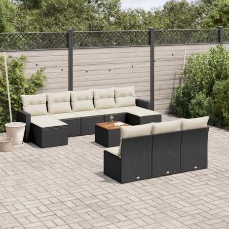 vidaXL Set de sofás de jardín 11 pzas y cojines ratán sintético negro