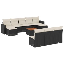 vidaXL Set de sofás de jardín 11 pzas y cojines ratán sintético negro