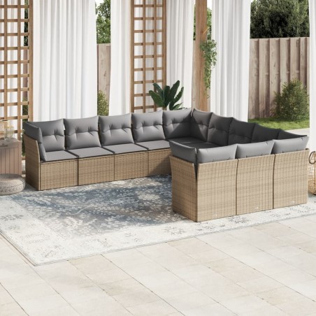 vidaXL Set de sofás de jardín 11pzas con cojines ratán sintético beige