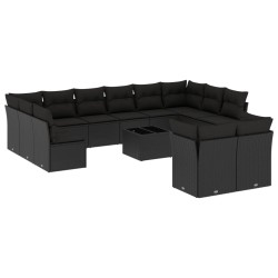 vidaXL Set de sofás de jardín y cojines 13 pzas ratán sintético negro