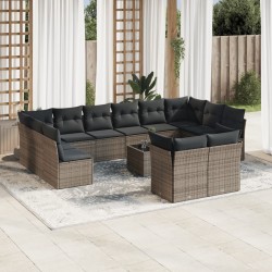 vidaXL Set sofás de jardín con cojines 13 piezas ratán sintético gris