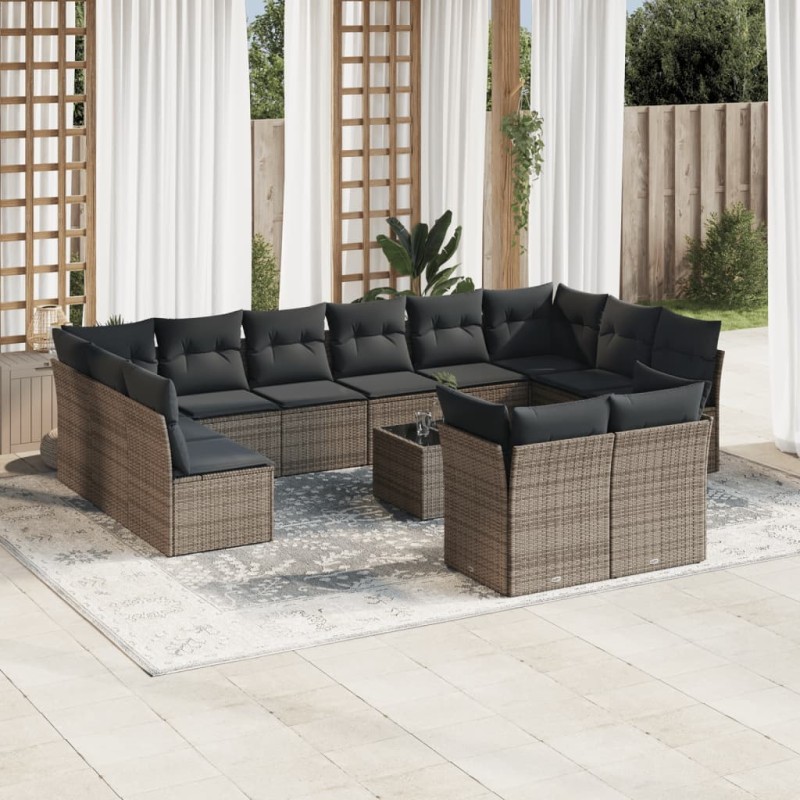 vidaXL Set sofás de jardín con cojines 13 piezas ratán sintético gris vidaXL Set sofás de jardín con cojines 13 piezas ratán sintético gris