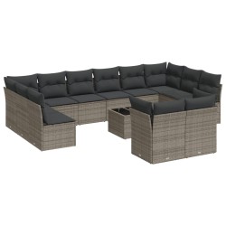 vidaXL Set sofás de jardín con cojines 13 piezas ratán sintético gris