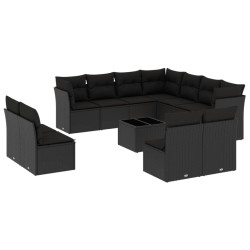 vidaXL Set de sofás de jardín 12 piezas cojines ratán sintético negro
