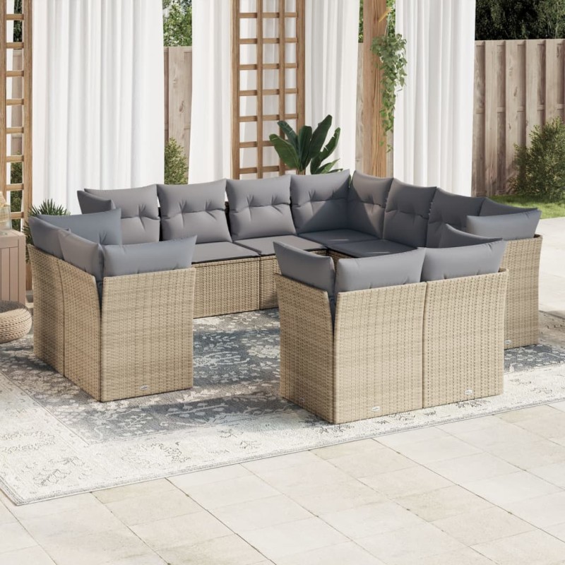 vidaXL Set de sofás de jardín 11pzas con cojines ratán sintético beige