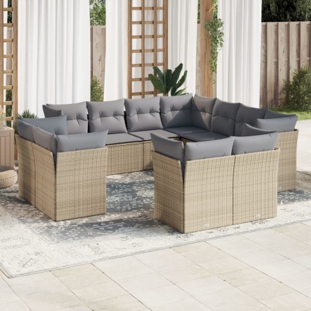 vidaXL Set de sofás de jardín 11pzas con cojines ratán sintético beige