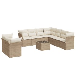 vidaXL Juego de sofás jardín con cojines beige 10 pzas ratán sintético