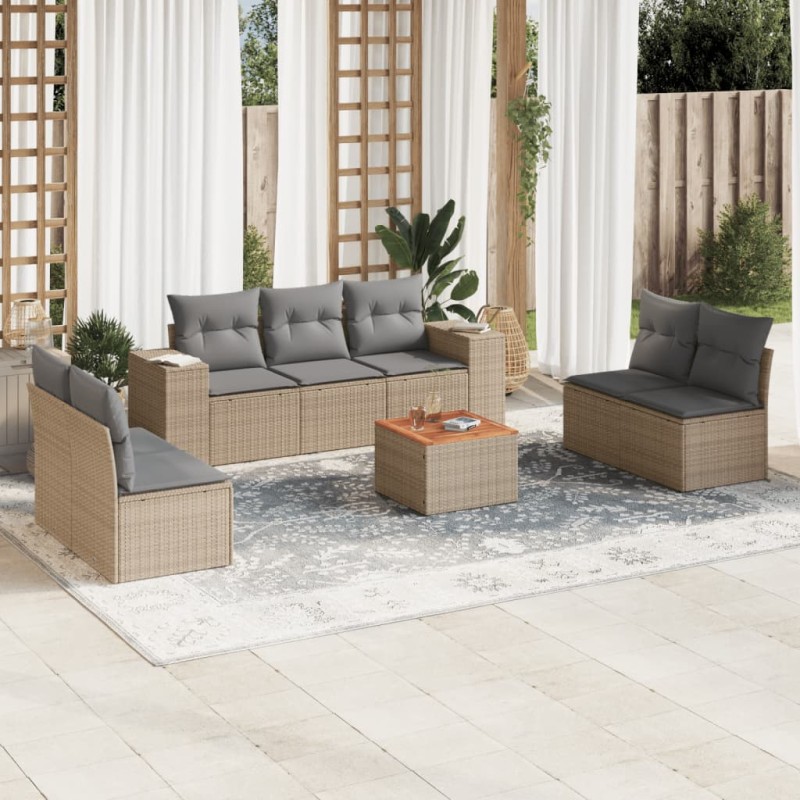 vidaXL Juego de sofás de jardín con cojines beige 8 pzas ratán PE vidaXL Juego de sofás de jardín con cojines beige 8 pzas ratán PE