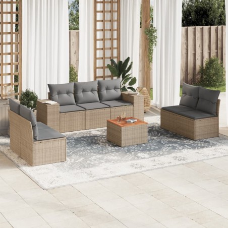 vidaXL Juego de sofás de jardín con cojines beige 8 pzas ratán PE