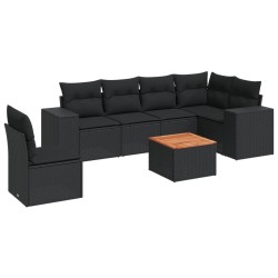 vidaXL Set de comedor de jardín 7 pzas y cojines ratán sintético negro