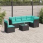 vidaXL Set de comedor de jardín 7 pzas y cojines ratán sintético negro