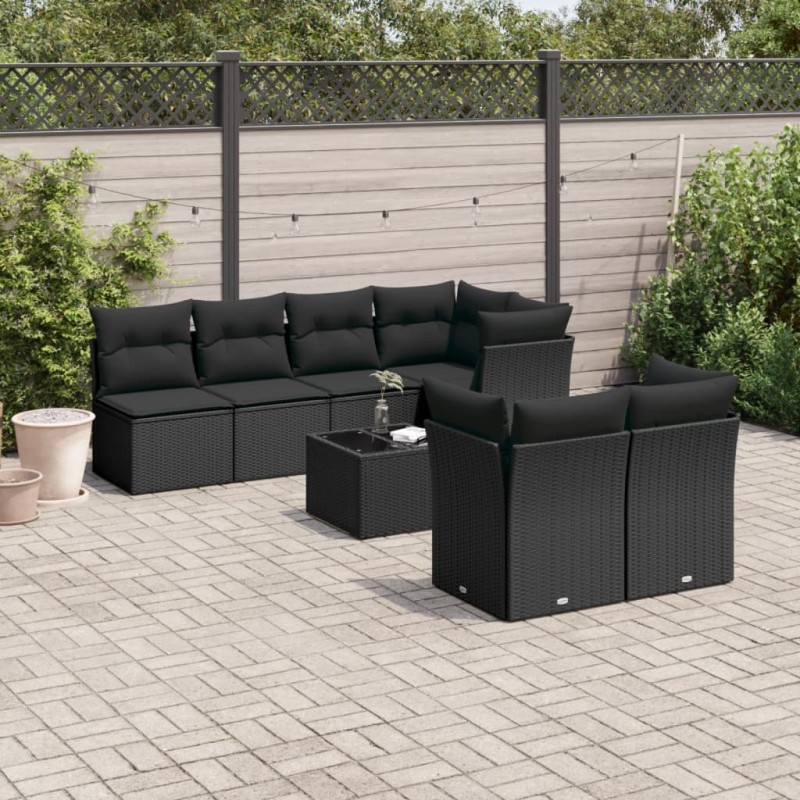 vidaXL Set de sofás de jardín 8 piezas y cojines ratán sintético negro vidaXL Set de sofás de jardín 8 piezas y cojines ratán sintético negro