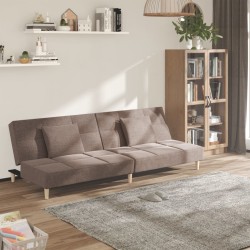 vidaXL Sofá cama de 2 plazas con dos almohadas tela gris taupe