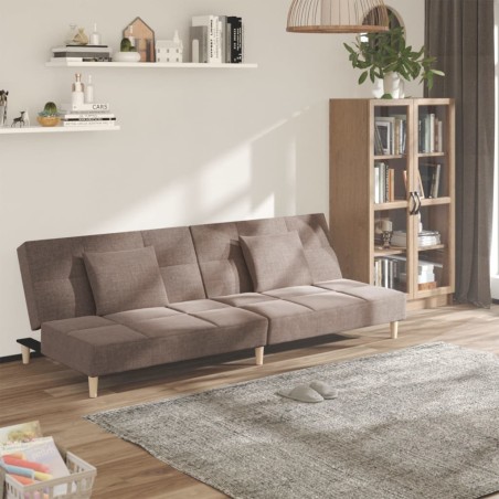 vidaXL Sofá cama de 2 plazas con dos almohadas tela gris taupe