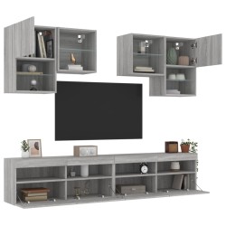 vidaXL Muebles de TV de pared con luces LED 6 piezas gris sonoma
