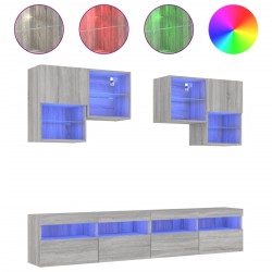 vidaXL Muebles de TV de pared con luces LED 6 piezas gris sonoma