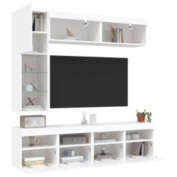 vidaXL Mueble de pared de TV con luces LED 7 piezas blanco