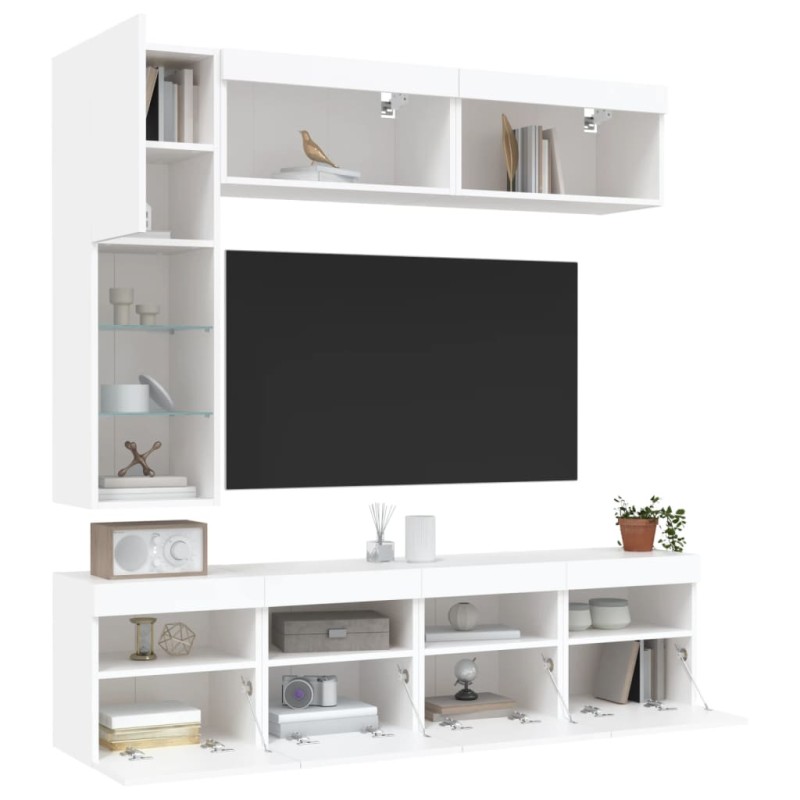 vidaXL Mueble de pared de TV con luces LED 7 piezas blanco vidaXL Mueble de pared de TV con luces LED 7 piezas blanco