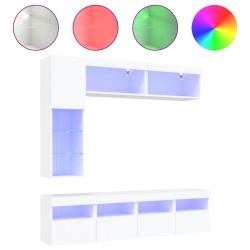 vidaXL Mueble de pared de TV con luces LED 7 piezas blanco