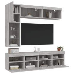 vidaXL Muebles de TV de pared con luces LED 7 piezas gris sonoma