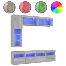 vidaXL Muebles de TV de pared con luces LED 7 piezas gris sonoma