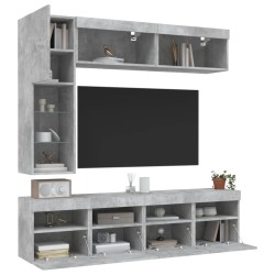 vidaXL Muebles de TV de pared con luces LED 7 piezas gris hormigón