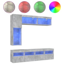 vidaXL Muebles de TV de pared con luces LED 7 piezas gris hormigón