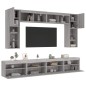 vidaXL Muebles de TV de pared con luces LED 8 piezas gris sonoma vidaXL Muebles de TV de pared con luces LED 8 piezas gris sonoma