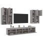 vidaXL Muebles de TV de pared con luces LED 7 piezas gris sonoma