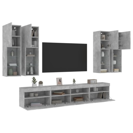 vidaXL Muebles de TV de pared con luces LED 7 piezas gris hormigón