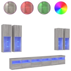 vidaXL Muebles de TV de pared con luces LED 7 piezas gris sonoma