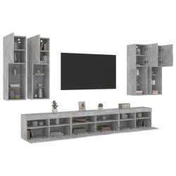 vidaXL Muebles de TV de pared con luces LED 7 piezas gris hormigón