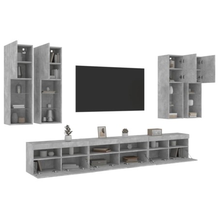 vidaXL Muebles de TV de pared con luces LED 7 piezas gris hormigón
