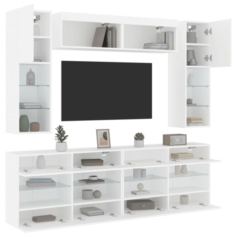 vidaXL Muebles de pared de TV con luces LED 6 piezas blanco