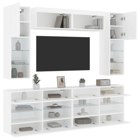 vidaXL Muebles de pared de TV con luces LED 6 piezas blanco