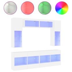 vidaXL Muebles de pared de TV con luces LED 6 piezas blanco