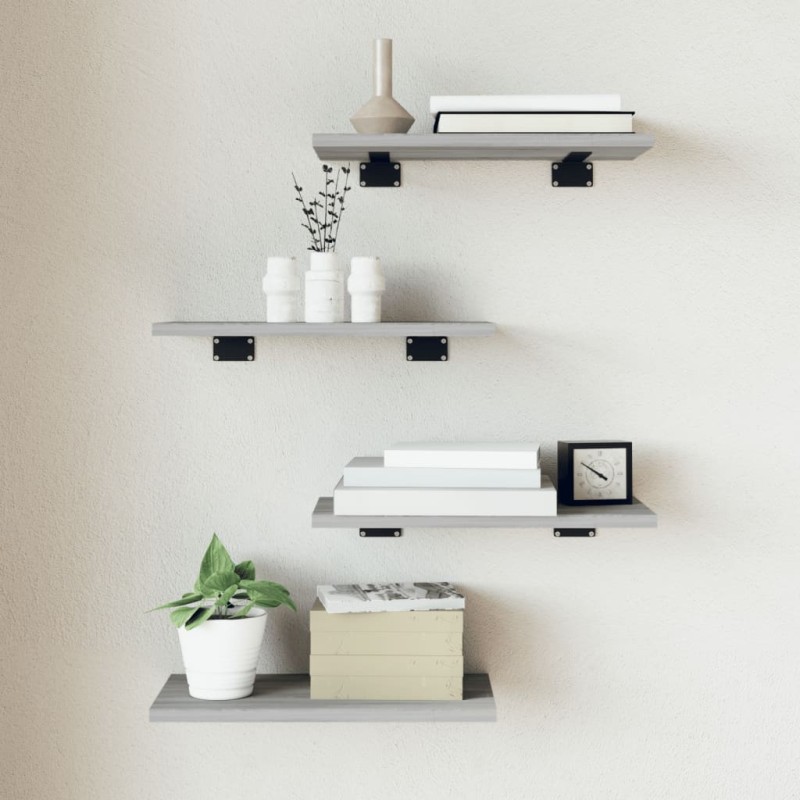 vidaXL Estantes pared 4 uds madera ingeniería gris Sonoma 40x20x1,5 cm vidaXL Estantes pared 4 uds madera ingeniería gris Sonoma 40x20x1,5 cm