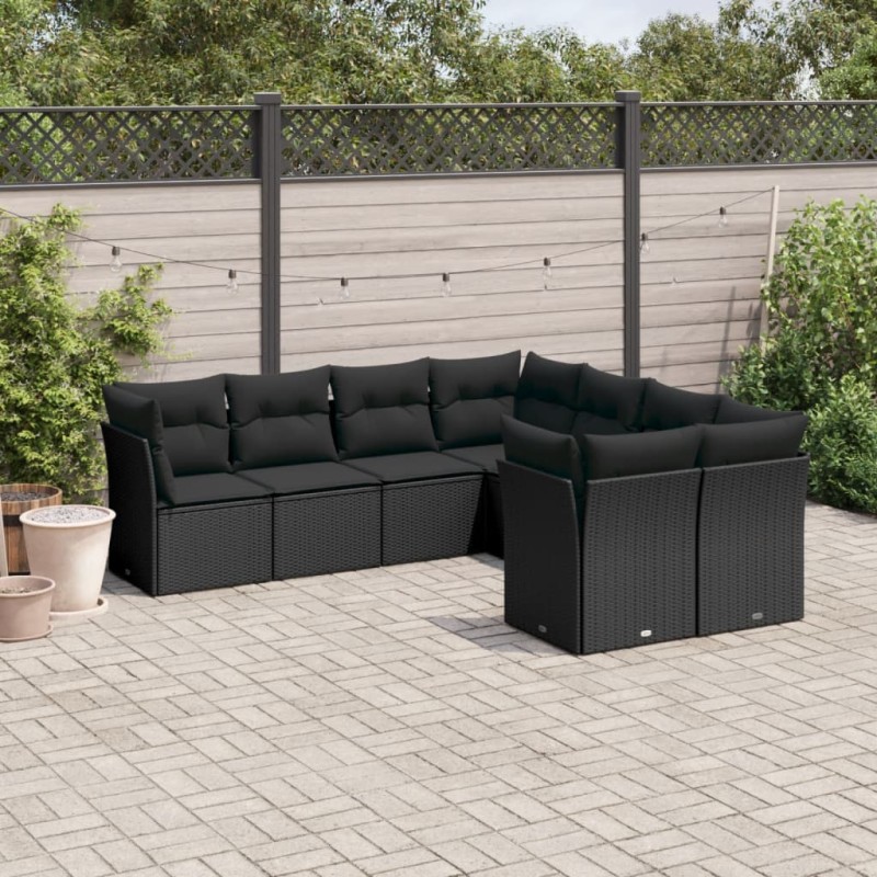 vidaXL Set de sofás de jardín 8 piezas y cojines ratán sintético negro vidaXL Set de sofás de jardín 8 piezas y cojines ratán sintético negro