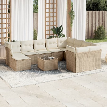 vidaXL Set de sofás de jardín 11pzas con cojines ratán sintético beige