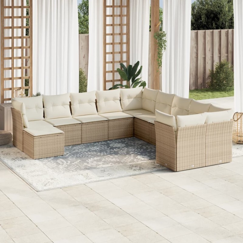 vidaXL Set de sofás de jardín 11pzas con cojines ratán sintético beige vidaXL Set de sofás de jardín 11pzas con cojines ratán sintético beige