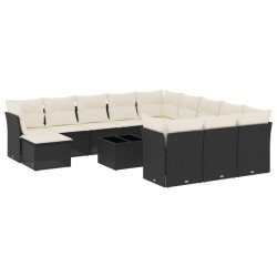 vidaXL Set de sofás de jardín y cojines 13 pzas ratán sintético negro