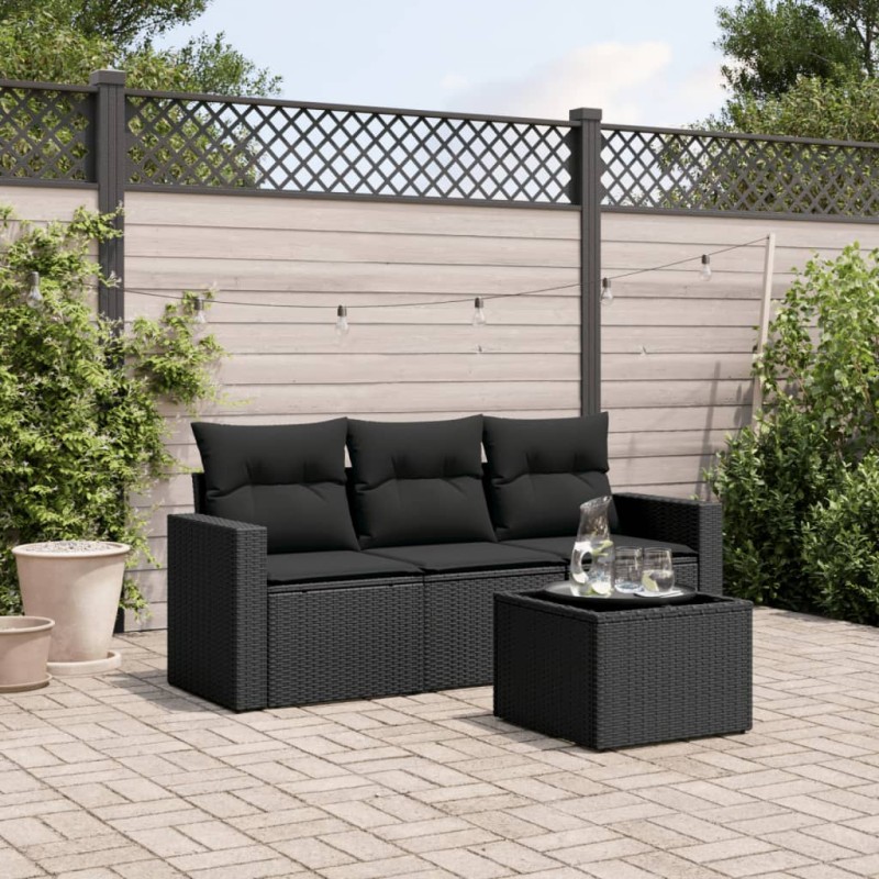 vidaXL Juego de sofás jardín 4 pzas con cojines ratán sintético negro vidaXL Juego de sofás jardín 4 pzas con cojines ratán sintético negro