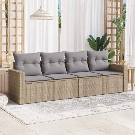 vidaXL Juego de sofás jardín con cojines 4 pzas ratán sintético beige