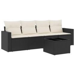 vidaXL Set de muebles de jardín 5 pzas y cojines ratán sintético negro