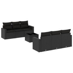 vidaXL Set de comedor de jardín 7 pzas y cojines ratán sintético negro