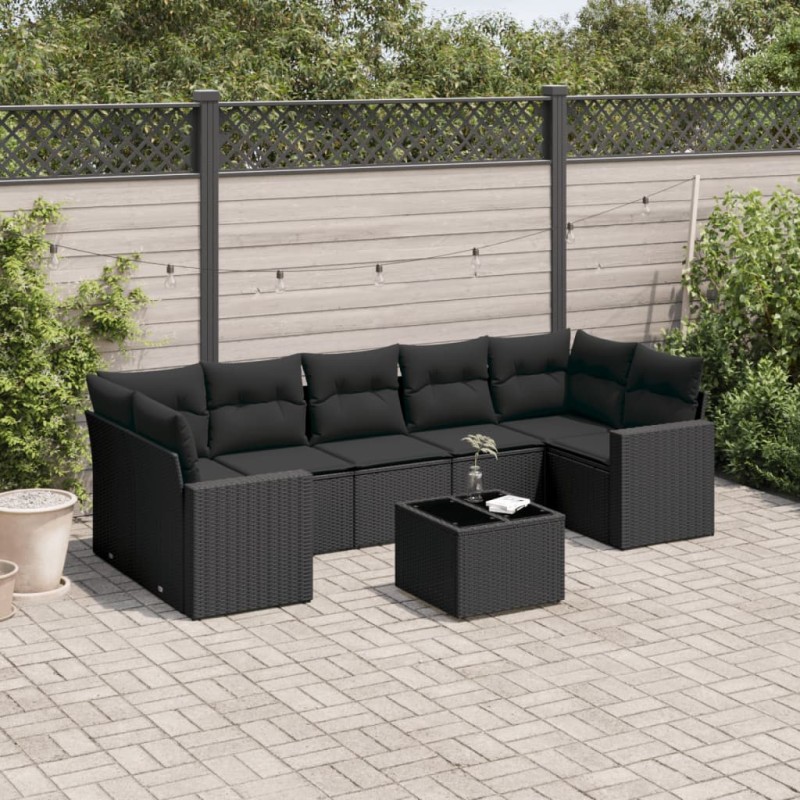 vidaXL Set de sofás de jardín 8 piezas y cojines ratán sintético negro vidaXL Set de sofás de jardín 8 piezas y cojines ratán sintético negro